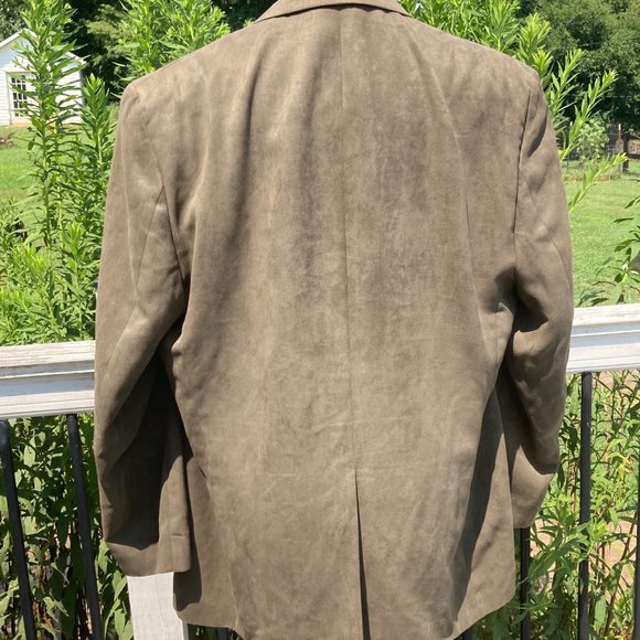 *DONATING TODAY*  CHAPS Men's Faux Suede Sport Coat Jacket Green/Tan Size 46L - Picture 4 of 7